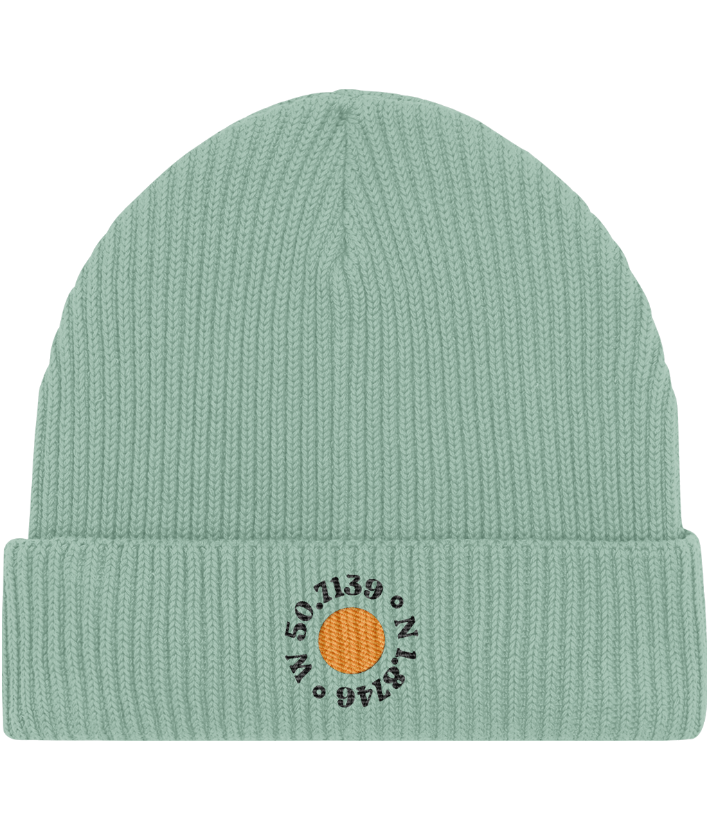 Bournemouth Fisherman's Beanie in Aloe – front view | Local Apparel, Bournemouth