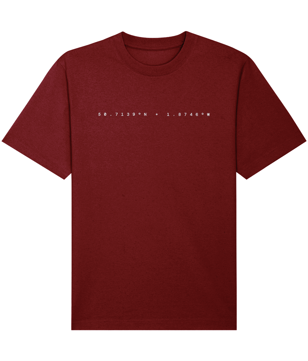 Bournemouth Local Classic Unisex T-Shirt in Burgundy – front view | Local Apparel, Bournemouth