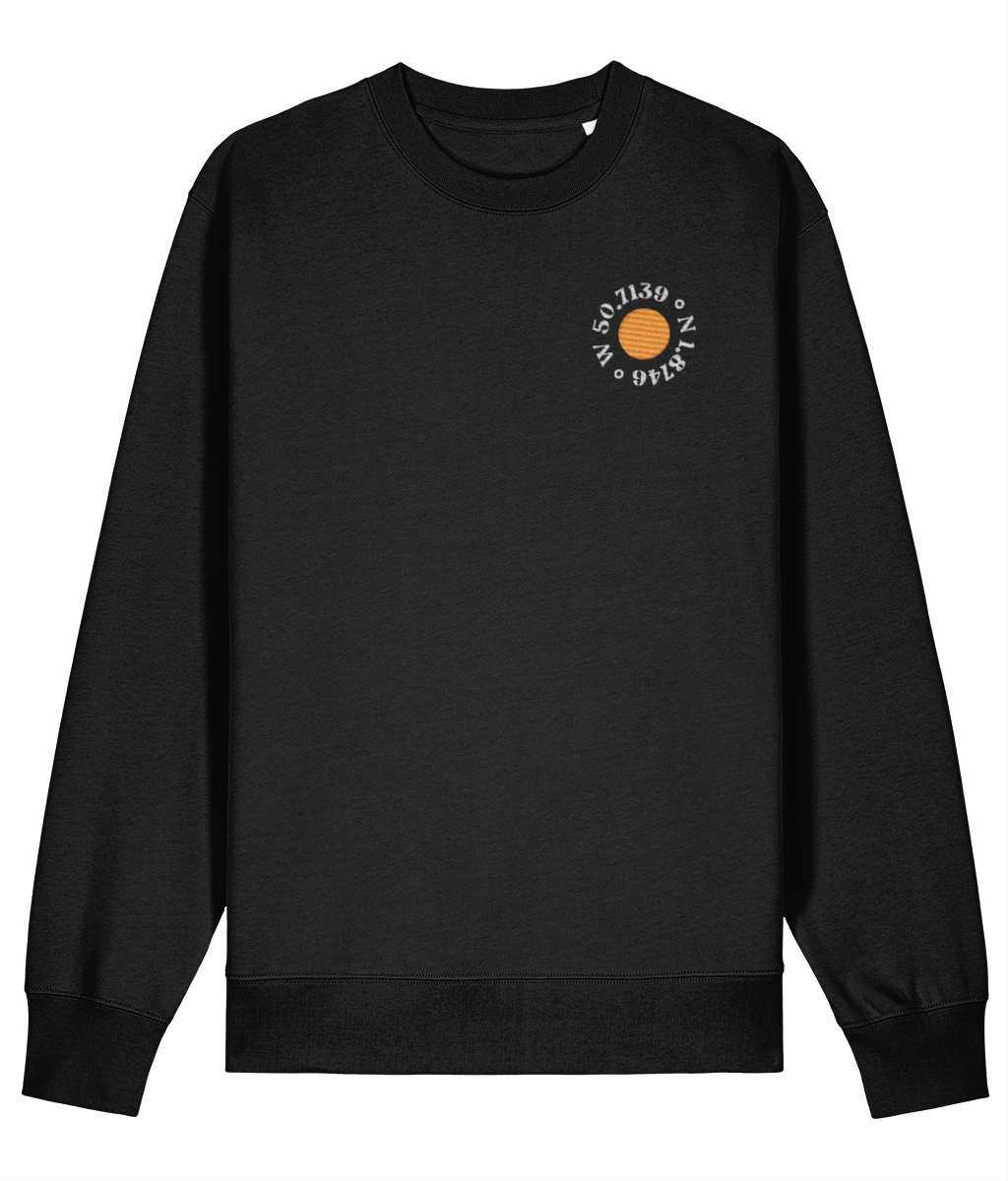 Bournemouth Pier Embroidered Colour Sweatshirt in Black – front view, embroidered left-chest logo | Local Apparel, Bournemouth