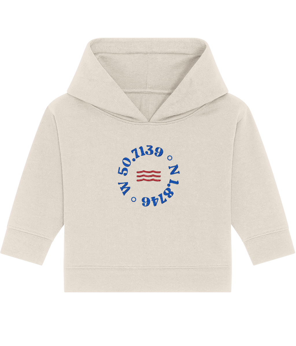 Kids Embroidered Bournemouth Pier x Waves Hoodie in Natural Raw – front view | Local Apparel, Bournemouth