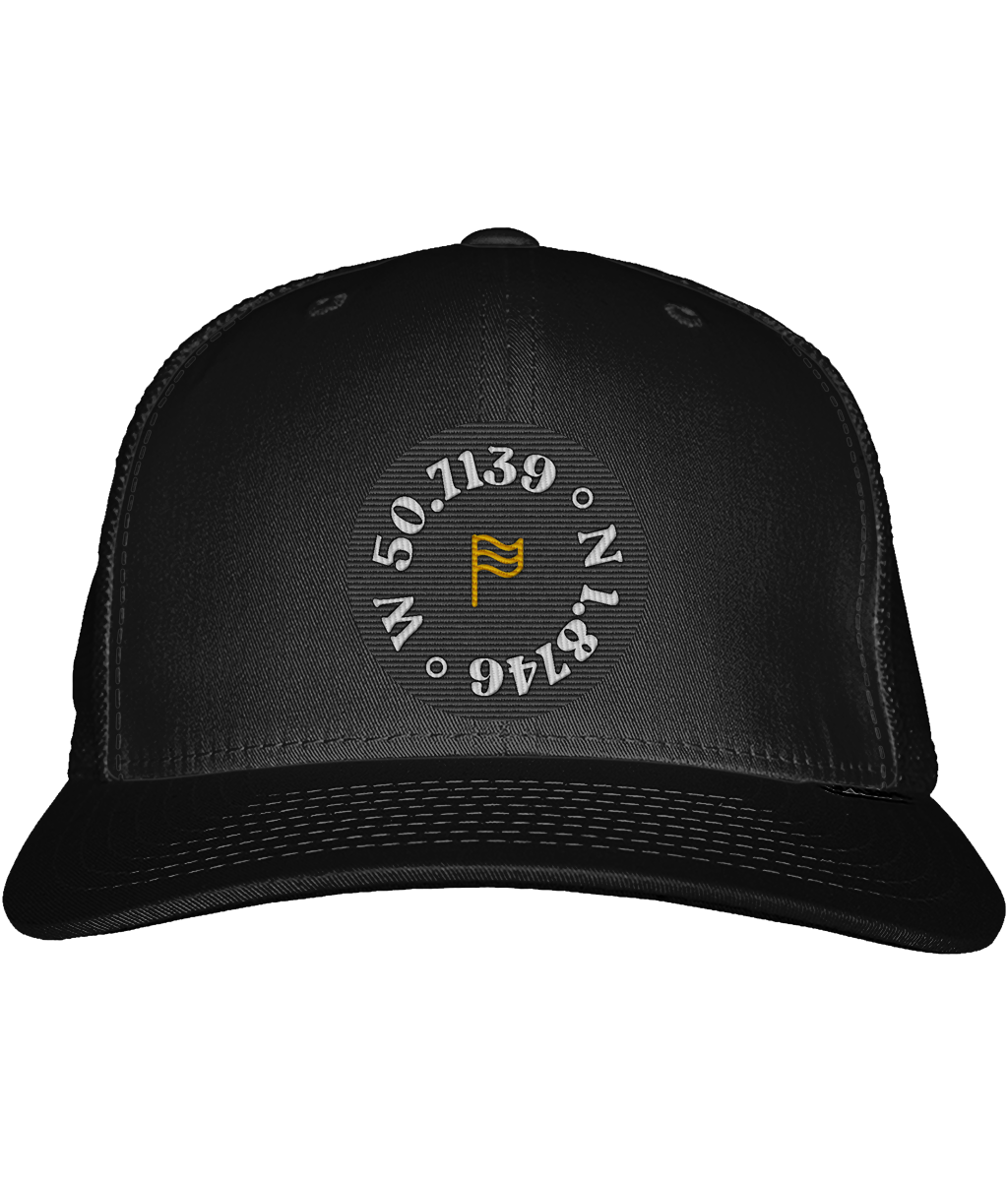 Local Flag Trucker Cap in Black/Black – front view | Local Apparel, Bournemouth