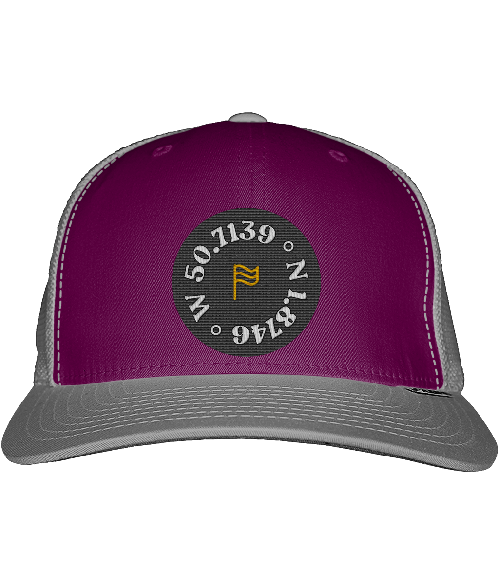 Local Flag Trucker Cap in Burgundy/Grey – front view | Local Apparel, Bournemouth