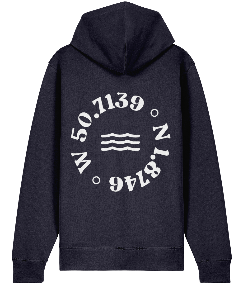 Waves Unisex Zipped Hoodie in French Navy – back view | Local Apparel, Bournemouth