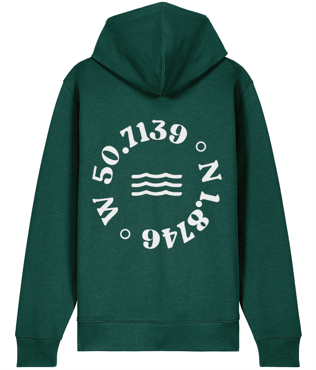 Waves Unisex Zipped Hoodie in Glazed Green – back view | Local Apparel, Bournemouth